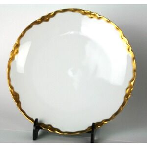 Antique Hutschenreuther Racine Bavaria Luncheon Plate White Gold & Scalloped Rim